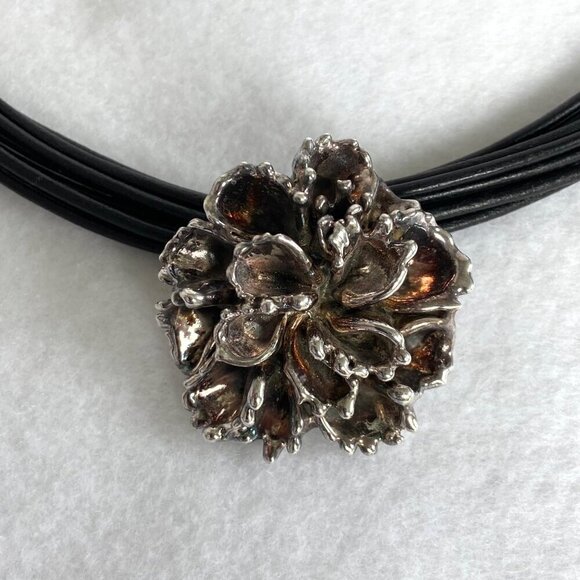 VTG Bat-Ami Sterling Silver 3 Dimensional Electroform Flower Pendant Necklace - Picture 6 of 16